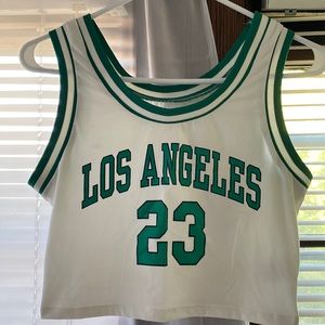 Green and White Jersey Crop Top. Purchased on SHEIN.